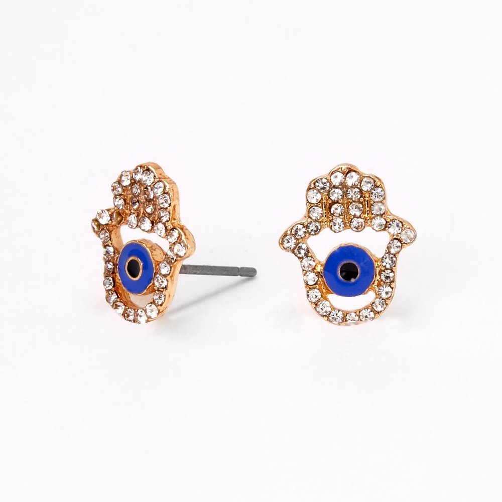 💖💎✨ Gold Hamsa Hand Evil Eye Stud Earrings | NWT 🪬
